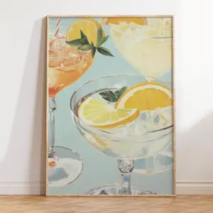 Blue Kitchen Print - Retro Cocktails for Vintage Home Decor and Bar Cart Art - Food and Drink Wall Art - Home and Birthday Gifts