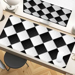 Black And White Geometric Diamond Desk Pad Gaming Mousepad XXL Mouse Pad For Laptop Desk Mouse Pad Extra Large With Non-Slip Rubber Base Stitched Edges Surface For PC Gamers Office Workers & Home Use