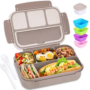 Bento Box Adult Lunch Box with 4 Compartments, Utensils, Sauce Jar, Muffin Liners, 40 Oz/5 Cup, Microwave & Dishwasher Safe - Tableware