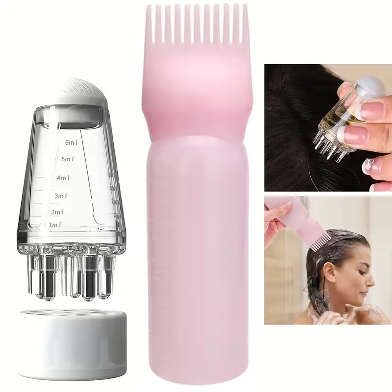 2-Pack Comb-Tooth Hair Styling Accessories Bottle Set - Soft Plastic Application Comb, Multi-Hole Tip Spray Bottle, Precise Dosage Root-Application Tool with Scalp Massage Brush for Travel, Even Spread