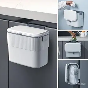 Hanging Wall-Mounted Trash Can with Lid 1.8 Gallon, Small Under Sink Garbage Bin for Kitchen Cabinet, Space-Saving Compost Container, 7 Liter Odor-Free Waste Bin for Bathroom, Office, Durable & Easy to Clean Cover Smooth
