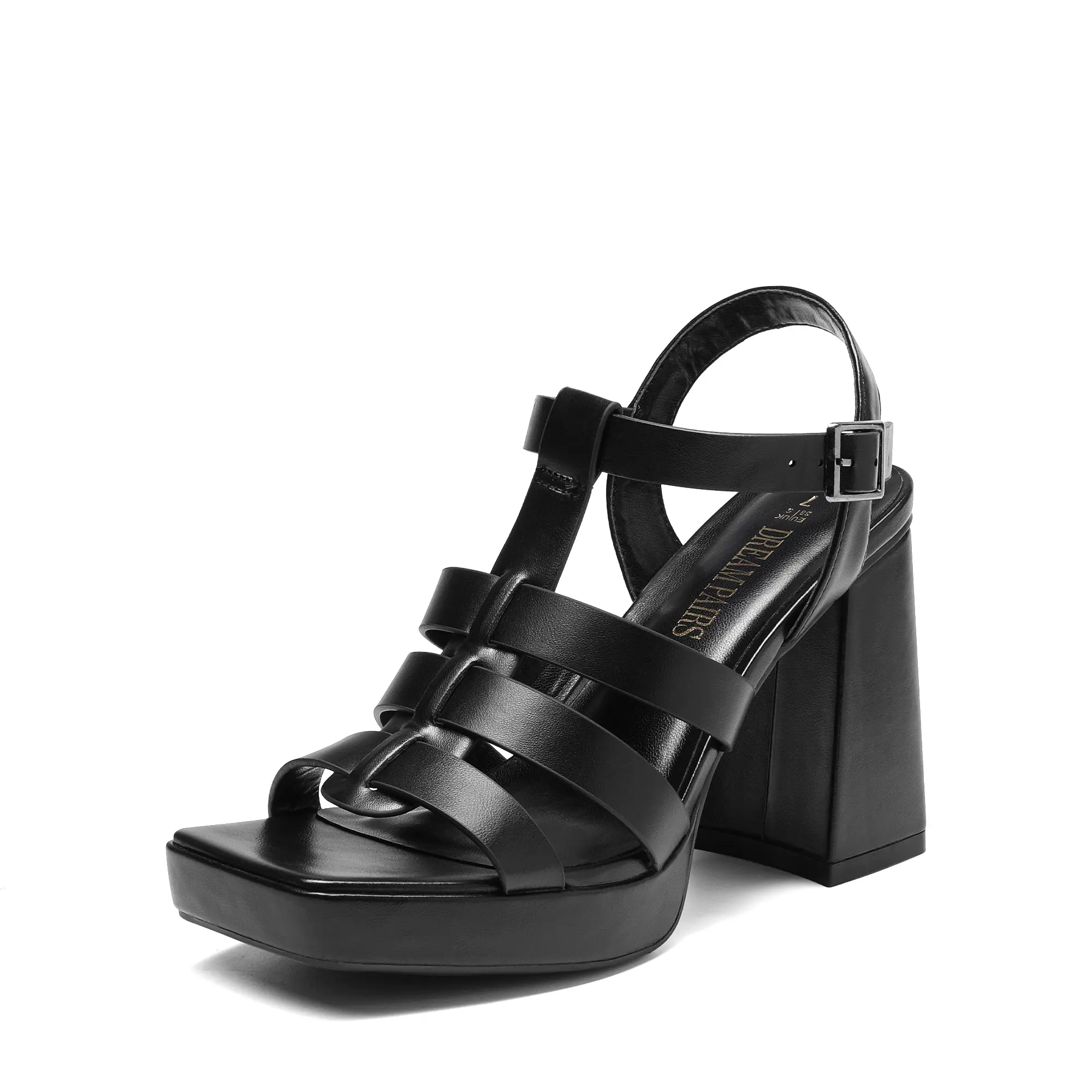 Dream Pairs Women's Heeled Sandals, Retro Gladiator Polyurethane Statement Shoes with a Square Toe and 3.5-inch Chunky Platform Heel, Chunky Heeled Shoe, Elevated Sandals, Fashionable Platform Sandals