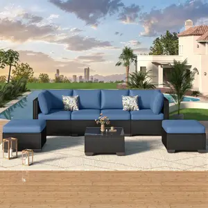 【Multiple packages arrived at different times】YODOLLA 7 Pieces Outdoor Patio Furniture Set, Outdoor Sectional Conversation Furniture Chair with Coffee Table,Patio Sectional for Garden,Backyard