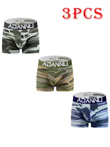 Men's 3-Pack Camouflage Boxer Briefs Set - Padded Butt-Lifting Mesh, Activewear, Soft Comfy, Stylish, Athletic Breathable 60% Nylon 35% Cotton Blend, Quick-Dry Trunks for Gym, Outdoor Activities