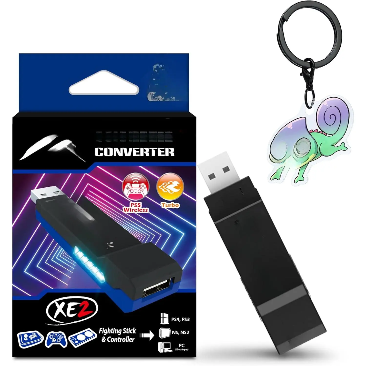 Wireless Controller Adapter with Keychain – 2-in-1 Converter for PlayStation, Switch, Switch 2 & PC, Supports Remap & Turbo (Exclusive Version)