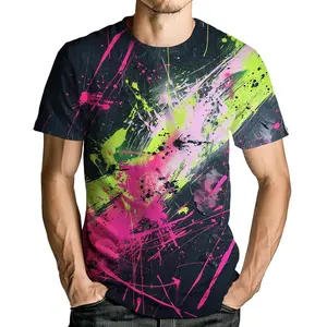 Unisex Neon Pink & Green Paint Splatter Abstract T-Shirt, Vibrant Colorful Graphic Tee for Casual Outings, Parties, Raves & Festivals, Bold Streetwear for Adults