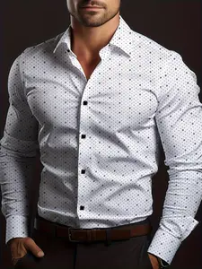 💯Versatile Stretchy Polka Dot Shirt | Men's Mature Style Business Casual Slim Fit Long Sleeve Shirt, Premium Eye-Catching Skin-Brightening Shirt
