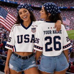 USA Crop Top Jersey, Custom Name Number Shirt, Football Fan Crop Tee, Women World Cup Outfit Gift