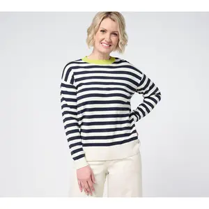 Carla Rockmore Collection Contrast Trim Striped Sweater