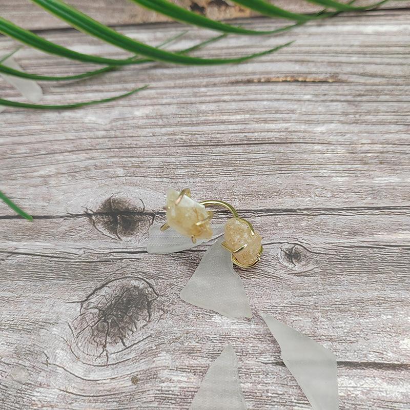 Stylish and minimalist natural rose quartz and amethyst double four-prong fixed ring, multi-color adjustable ring