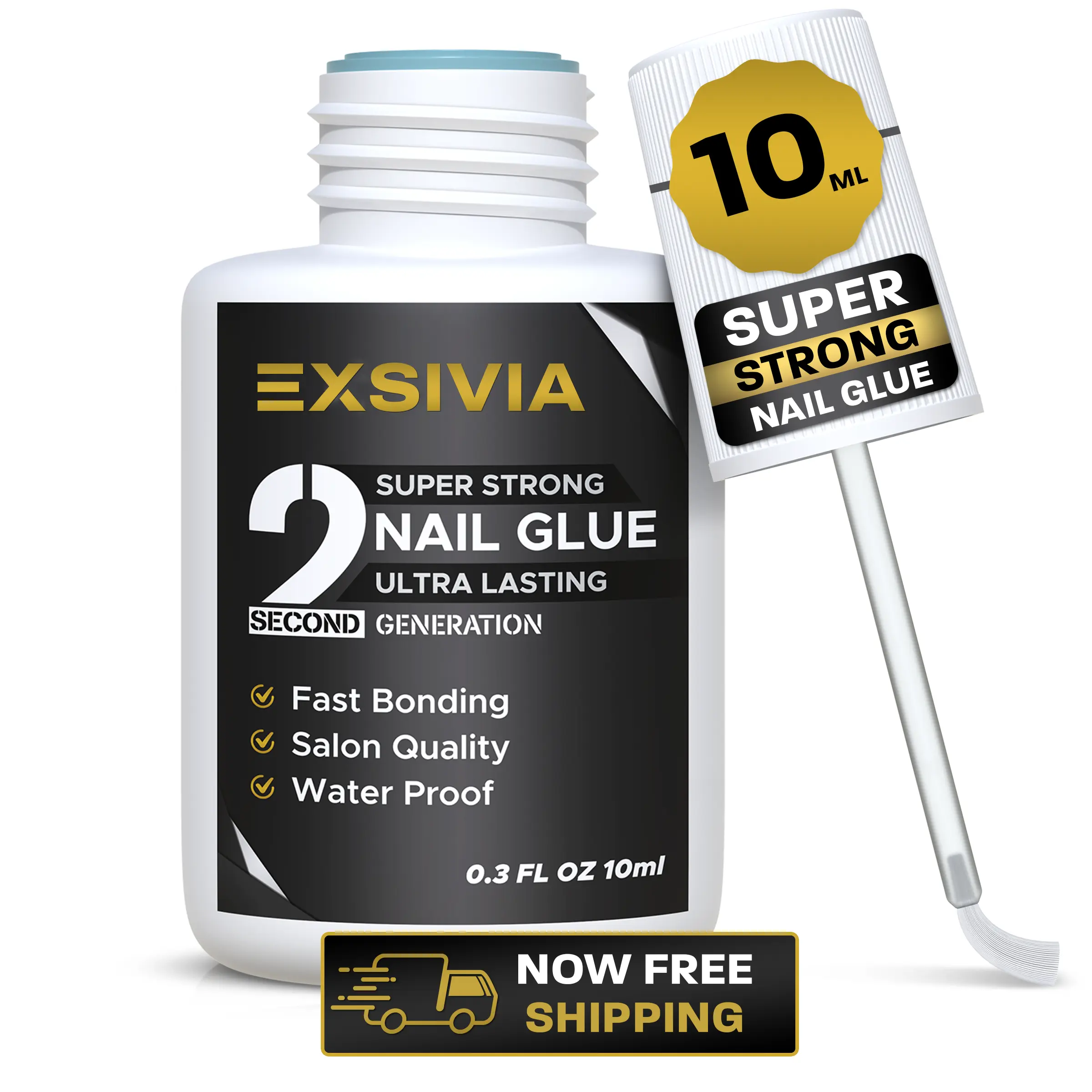 2nd Generation Strong Hold Nail Glue - Salon Quality, Extra Strength for Acrylic, Press-On, Fake Nails, No Dehydrator and Primer Needed - 10ml
