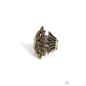 Fearlessly Feathered - Brass Topaz Rhinestone Ring - Paparazzi