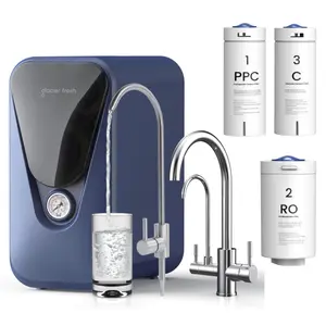 Glacier Fresh 0.0001μm 5 stage Reverse Osmosis System with Faucet, 800 GPD Tankless Under Sink RO Filtration,  Non-Electric, 3:1 Pure to Drain, Reduce TDS PFAS PFOS for Home Kitchen Waterfall