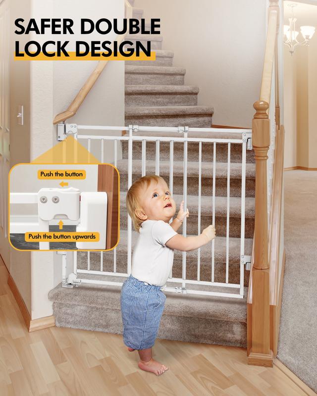 Baby Gate for Stairs Doorways & Kitchen, 26.4"-43" W x 29" H, No Bottom Bar Dog Gate, One-Handed Auto-Close, Hardware Mount Safety Gate for Dogs & Toddlers, Black