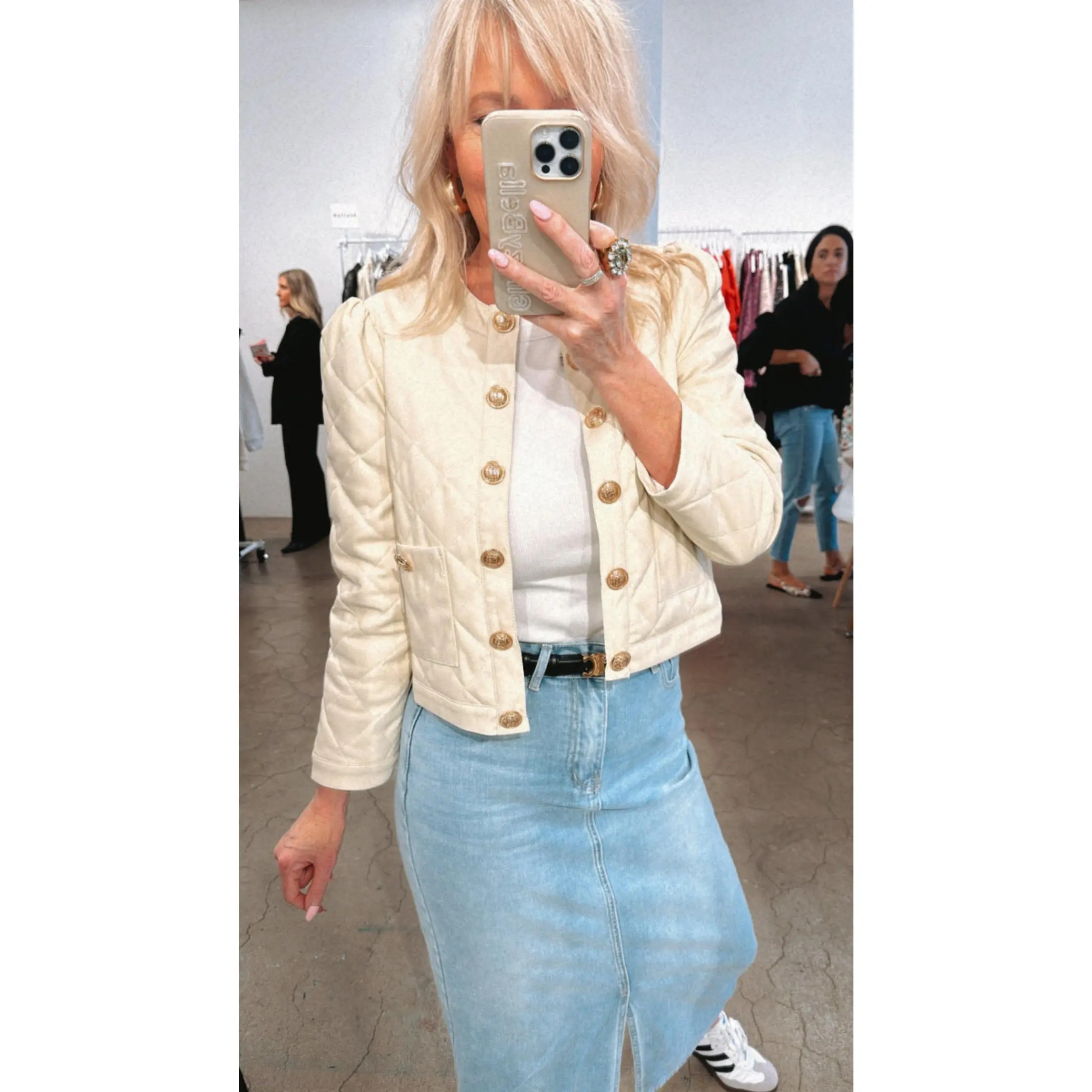Stellah Quilted Vegan Leather Jacket in Cream