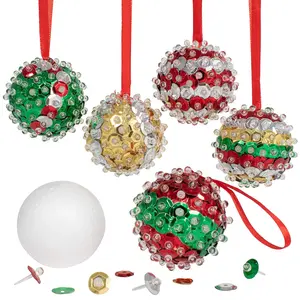 - Create Your Own Sequin Ornaments - Set of 6 - Christmas Crafts for Kids - Christmas Tree Decorations - All Materials Included, Green,Red,Silver