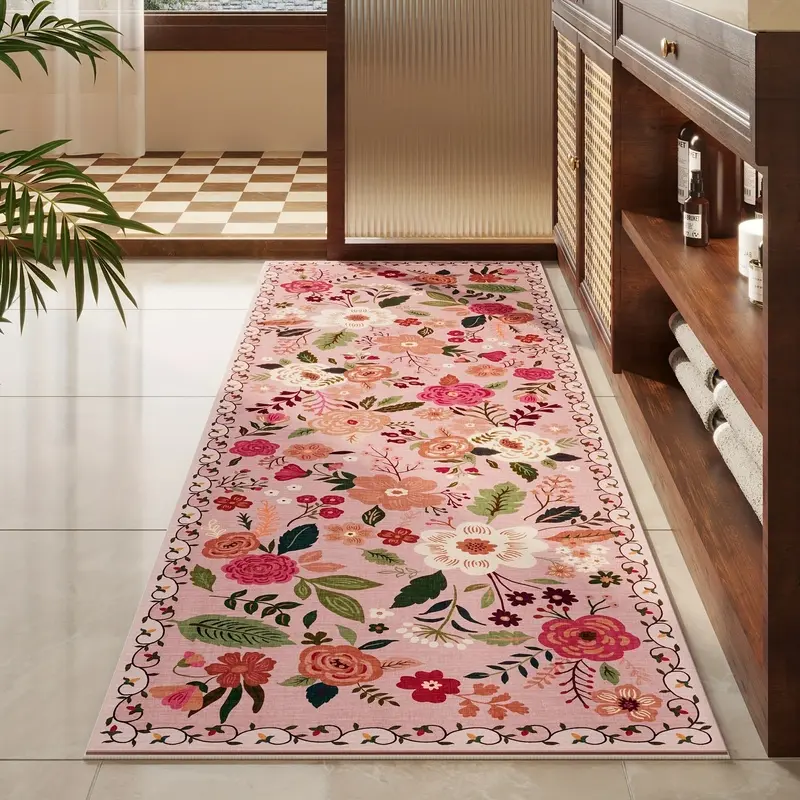 Runner Rug for Hallways • Kitchen Runner Rug Non •Washable Runner Rugs with Rubber Backing • Soft Floral Carpet Runner for Hallways, Kitchen, Laundry, Bedroom, Bathroom