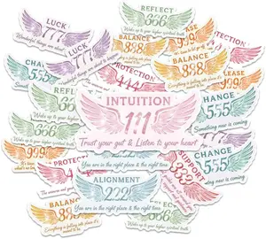 9 Pcs Angel Numbers Stickers, Spiritual Affirmation Wings Decal Pack, 111 222 333 444 555 666 777 888 999 Manifestation Stickers Waterproof Vinyl for Laptop, Water Bottle, Journal