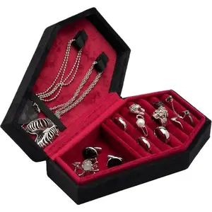 Velvet Coffin Jewelry Travel Case Holder for Gothic Wedding Ceremony,Gothic Jewelry Organizer Decoration Accessories for Women & MenValentine's Day, Gift for Her
