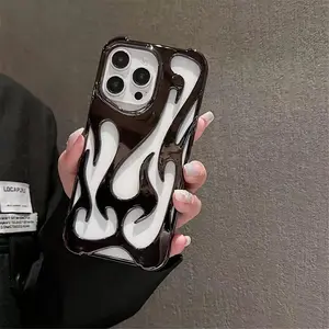 Fashion Flame Pattern Soft Phone Case Cover for iPhone 17 16 15 14 13 12 Pro Max, Electroplating Hollow Heat Dissipation Phone Cases for iPhone Series Accessories