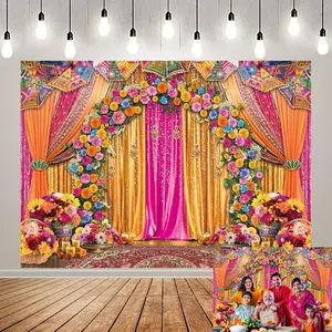 Indian Wedding Backdrop Indian Themed Marigold Floral Background India Traditional Festival Flowers Bridal Shower Party Decorations Banner Supplies