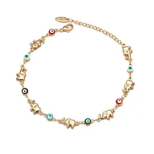14K Gold Filled Multi Color Evil Eye Elephant Anklet 7.5"