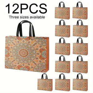 12pcs Reusable Gift Bags with Handles, Christmas & Wedding Gift Wrapping, Durable Grocery Shopping Totes, 3 Size Options Available