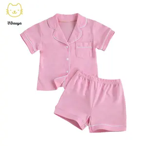 Kids Toddler Baby Girl Boy Summer Two Piece Pajamas Set Button Down Top With Shorts