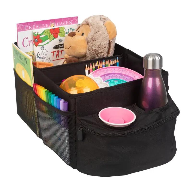 Car Backseat Organizer with Cup Holders & Zipper Pocket, Multi-Compartment Auto Storage Box for Trunk/Seat, Durable Oxford Cloth Vehicle Organizer for Travel, Camping, Daily Use