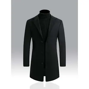 Men’s Lapel-Neck Overcoat (Without Sweater), Plain Basic Going-Out Overcoat