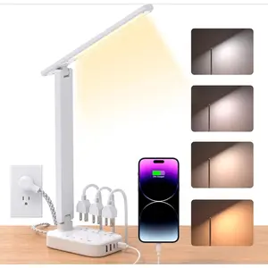 P-DLP06    Power Strip with LED Desk Lamp, 3 Outlets 4 USB Ports(2 USBC) 4 Modes 5 Level Touch Lamp Small Desk Lamp for Home Office Bedroom Bedside, Study Reading Light, 5ft Extension Cord, Dorm Room Essentials
