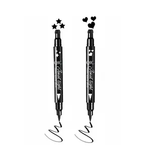QIC Jewel Light 2-in1 Eyeliner Stamp & Pen Duo Micro-Felt Tip for Precise Winged Liner & Graphic Designs Ideal for Beginners