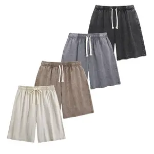 4 Pack Vintage Washed Casual Shorts, Elastic Waist Drawstring Baggy Shorts for Men Women, Loose Fit Streetwear Shorts for Summer everyday outdoor activity fathersdaygift grey cropped
