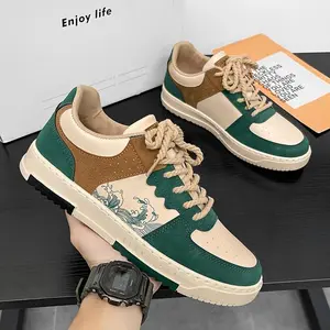 Men'SFashionColor-BlockStreetStyleSkateboardShoes,VintageCasualStreetPattern,All-SeasonComfortableNon-SlipBreathablewithFabricLiningAndInsole,PVCSoleforDailyCasualAndSportsWear