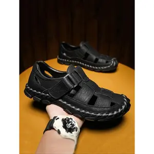 Men'sHandmadeStitchingDesignSportsSandals,CasualRetroBeachSandals,BreathableSoftSoleCasualDrivingShoes,ComfortableVelcroDesignSportsSandalsforOutdoorWear,Boy