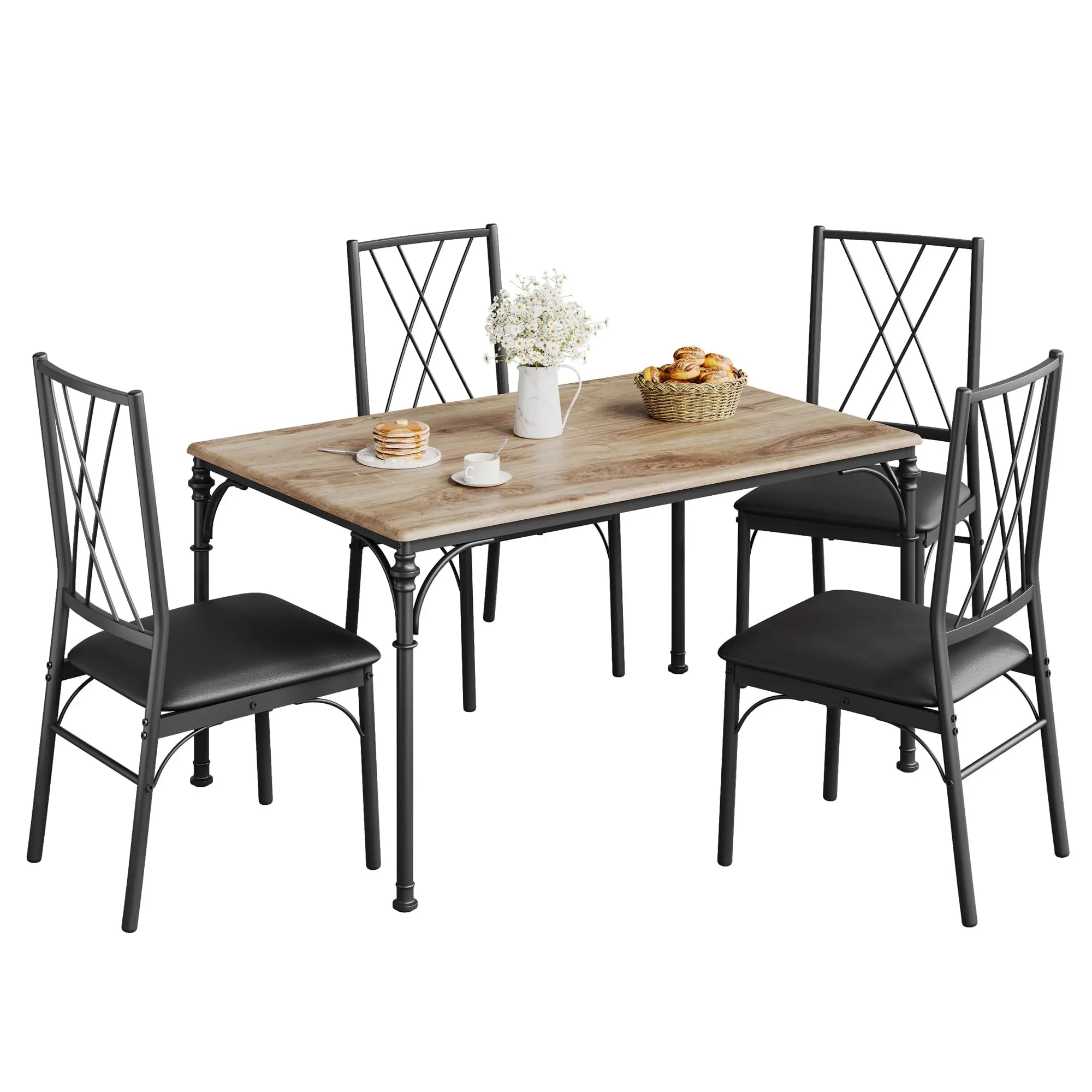 Garvee Industrial 5-Piece Dining Table Set of 4, 43.3''x27.6''x30'' Kitchen Table, 300lbs Padded Chairs, Roman-Inspired Column Design, Easy to Clean & Assemble, 47.24x32.28x6.5 Inches, Sturdy for Small Home Kitchens