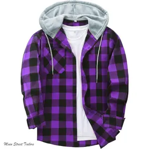Men's Flannel Hoodie Shirts Casual Button Down Plaid Shirt Jackets for Men Long Sleeve Stylish Hooded with Pocket