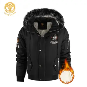 LEDUNTINO Men's Cotton Coat with Insulation Soft Fleece Jacket Hooded Windproof Design Black Casual Outerwear for Everyday Use