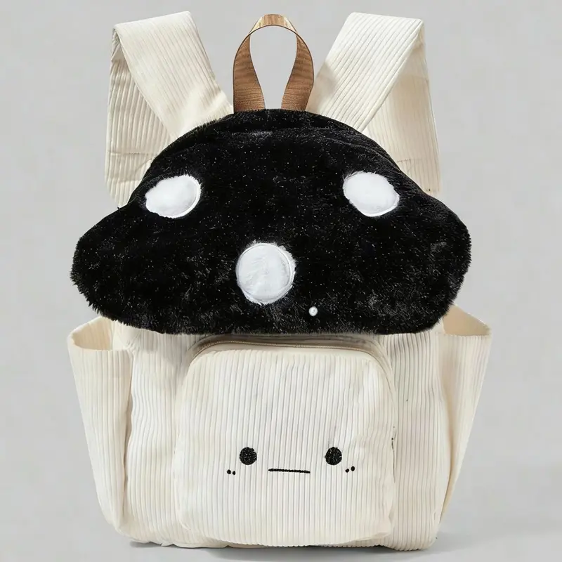 Niche cartoon mushroom top creative design bag, fashionable and casual trendy versatile, cute and soft fun schoolbag, three-dimensional mushroom small backpack, versatile and suitable for daily travel, shopping, etc., Lightweight Kawaii Daypack