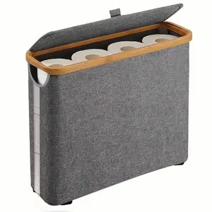 Slim Toilet Paper Storage for 12 Rolls, Narrow Bamboo Basket for Small Bathroom – Wall Mount or Freestanding, Aesthetic Organizer