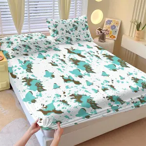 NO COMFORTER Multiple Size Western Cow Print Fitted Sheet Set, Elastic Deep Pocket, Stretchy, Breathable, Machine Washable, All Season Use, Daily Bedroom Decor