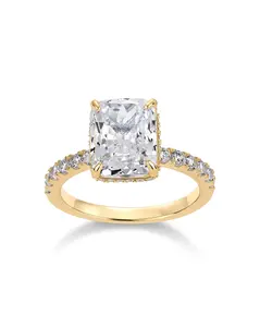 14K Gold Plated 3.5CT Square Radiant Cubic Zirconia Engagement and Promise Ring for Women - Hidden Halo Ring