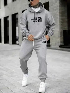Hypemode Plus Size Set, Letter Print Hoodie & Jogger Pants, Casual Style, Comfortable Fit, Daily Wear, Fall & Winter Fashion