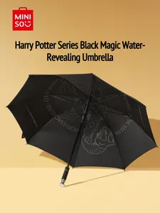 MINISO Harry Potter Black Magic Long Umbrella, Water-Activated Hidden Pattern Reveal, Rain & Sun Dual-Use, UV Protection, Windproof, Fun Gift for Potterheads