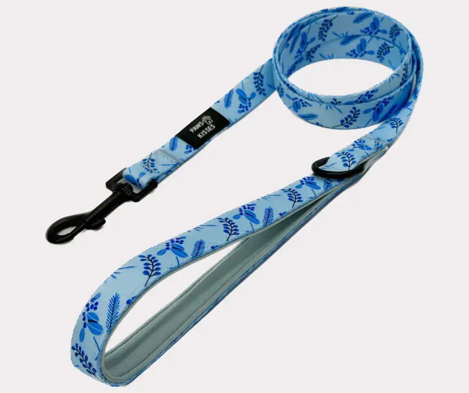 Furost Leash - Blue Leash with Leaf Pattern, Adjustable Buckle, and Clip, Ideal for Outdoor Use
