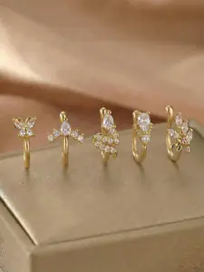 5 Piece Vintage Synthetic Zircon Nose Rings Set, Butterfly Snake Arrow Geometric Design, No Piercing Needed, Perfect for Daily Wear