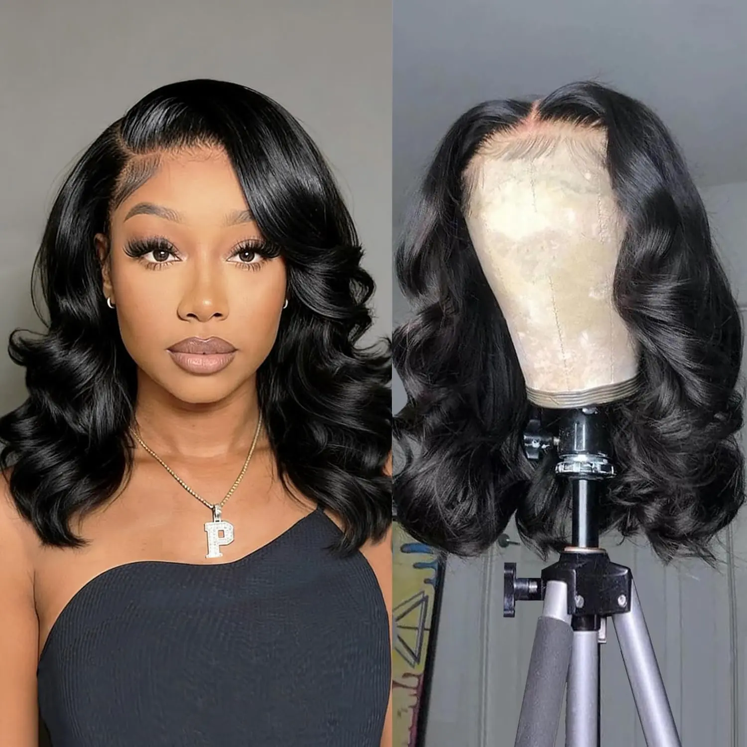 VRbest Wear and Go Glueless Wigs Pre Plucked Pre Cut 5x5 Body Wave Bob Wig Human Hair for Black Women 180 Denisty Natural Color 14inch Lace Front Wig