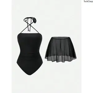 2026 Women’s Ivory White Palace-Style Floral Halter One-Piece Swimsuit, Princess Design with UV400 Protection, Elegant Beachwear for Summer Vacation and Pool Days,TikTokShop