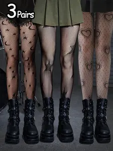 Women's Moon / Heart / Star Pattern Fishnet Mesh Tights, Casual Comfy Breathable High Stretch Pantyhose for Daily Wear, Ladies Tights for All Seasons, Thigh Highs