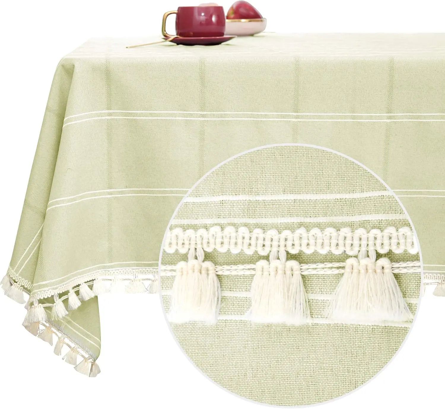 Deconovo Elegant Tassel Oblong Tablecloth - Lightweight, Breathable Waterproof Poly-Cotton Blend, Fade-Resistant Outdoor Table Cover for Dining, Party Decor, Hand Wash Compatible